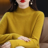 Autumn Winter Women Sweater Korean Fashion Warm Bottoming Shirts Half Turtleneck Basic Knitwear Solid Long Sleeve Pullovers 