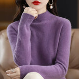 Autumn Winter Women Sweater Korean Fashion Warm Bottoming Shirts Half Turtleneck Basic Knitwear Solid Long Sleeve Pullovers 