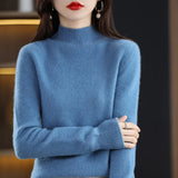Autumn Winter Women Sweater Korean Fashion Warm Bottoming Shirts Half Turtleneck Basic Knitwear Solid Long Sleeve Pullovers 