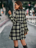 Autumn Winter Women New Fashion Lantern Sleeve Strap Waist Printed Pattern Single Breasted Shirt Casual Dress 