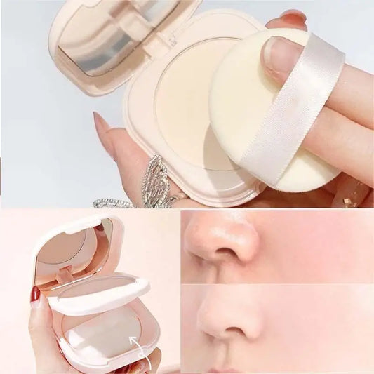 Polvo fijador con control de aceite, fijador de maquillaje, polvo iluminador para tono de piel con espejo, polvo de maquillaje compacto y portátil. 