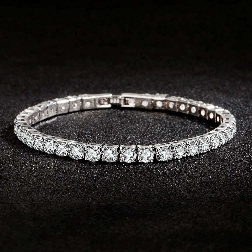 PABEYN-S925 Sterling Silver Square Tennis Bracelet for Women, Artificial Diamond Stone, Luxury Fine Jewelry Gift, Fashion Wedding, 4mm 