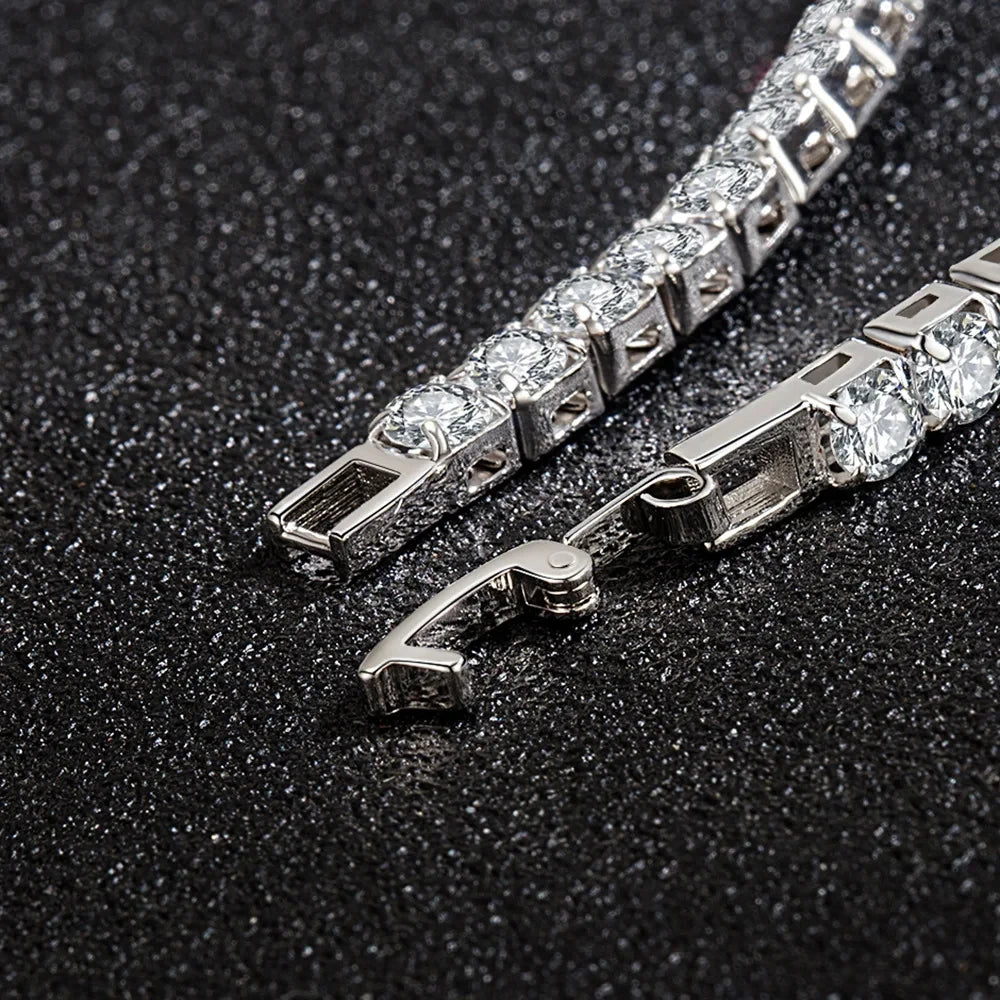 PABEYN-S925 Sterling Silver Square Tennis Bracelet for Women, Artificial Diamond Stone, Luxury Fine Jewelry Gift, Fashion Wedding, 4mm 
