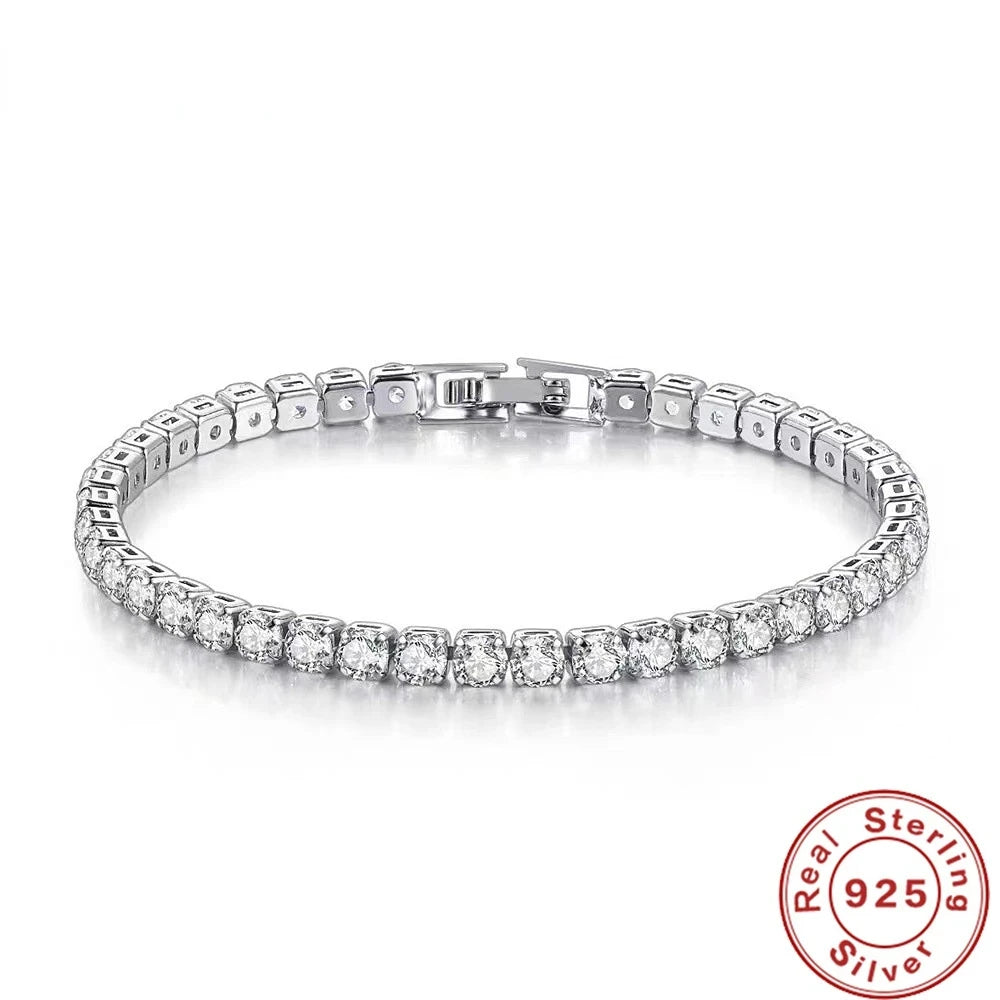 PABEYN-S925 Sterling Silver Square Tennis Bracelet for Women, Artificial Diamond Stone, Luxury Fine Jewelry Gift, Fashion Wedding, 4mm 