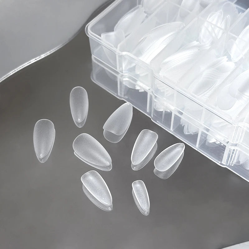 PINPAI - Uñas mate, uñas postizas almendradas, cobertura total, uñas artificiales mate, puntas de gel suave, forma de T, 420 unidades 