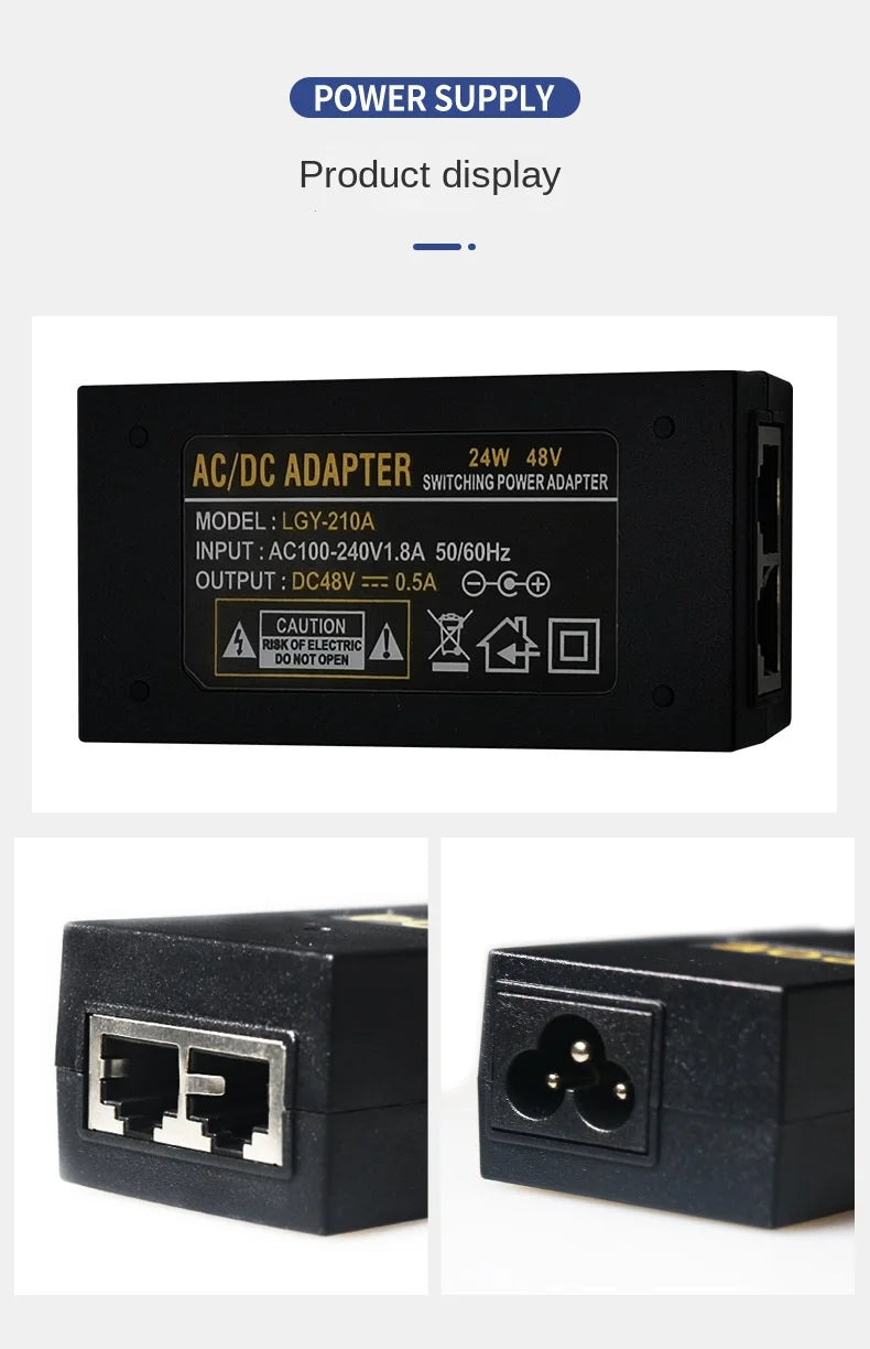 POE Gigabit Power Ethernet Power Adapter, AP Bridge Monitoring, Desk Surface Power, 48V, 0.5A, 24V, 1A 