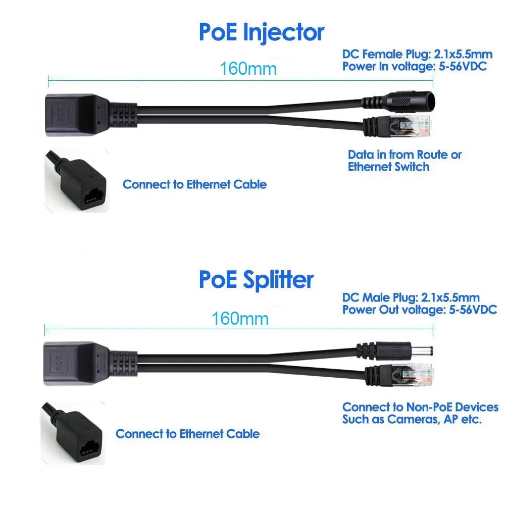 POE Splitter for IP Camera, Power Module, Passive Power Over Ethernet Adapter Cable, RJ45 Injector, 12-48V 