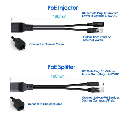 POE Splitter for IP Camera, Power Module, Passive Power Over Ethernet Adapter Cable, RJ45 Injector, 12-48V 