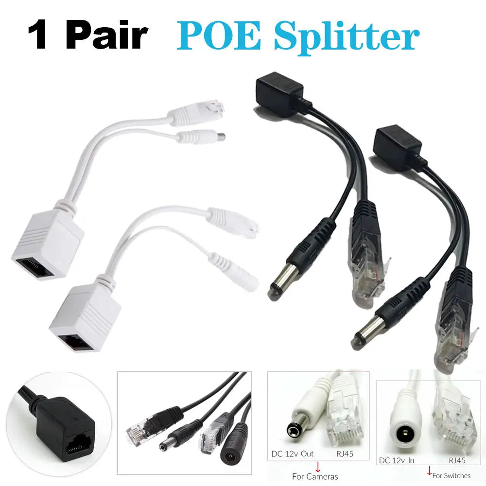 POE Splitter for IP Camera, Power Module, Passive Power Over Ethernet Adapter Cable, RJ45 Injector, 12-48V 