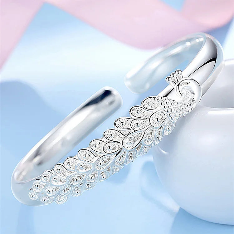 Peacock Opening Bracelet for Women, 925 Sterling Silver, Elegant Bracelets, Wedding Party Accessories, Jewelry Gift, Fashion, New 