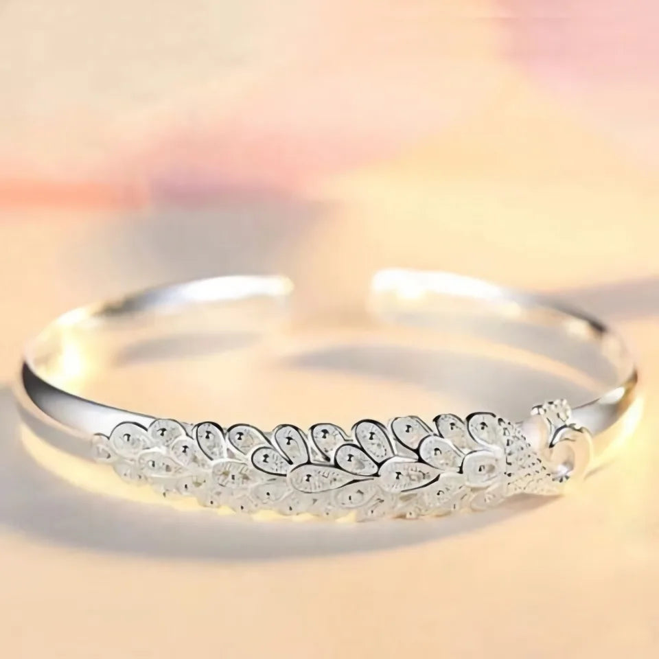 Peacock Opening Bracelet for Women, 925 Sterling Silver, Elegant Bracelets, Wedding Party Accessories, Jewelry Gift, Fashion, New 