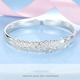 Peacock Opening Bracelet for Women, 925 Sterling Silver, Elegant Bracelets, Wedding Party Accessories, Jewelry Gift, Fashion, New 
