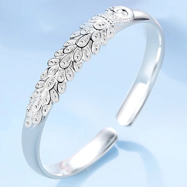 Peacock Opening Bracelet for Women, 925 Sterling Silver, Elegant Bracelets, Wedding Party Accessories, Jewelry Gift, Fashion, New 