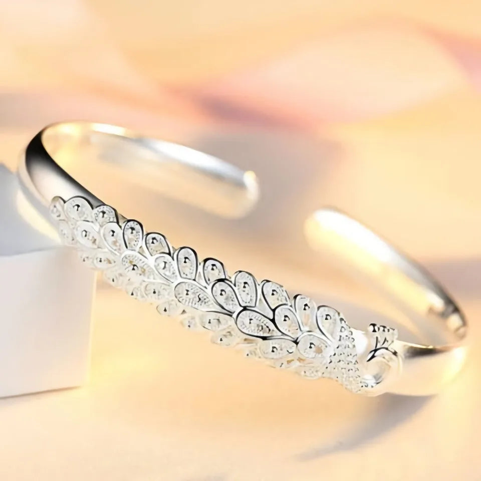 Peacock Opening Bracelet for Women, 925 Sterling Silver, Elegant Bracelets, Wedding Party Accessories, Jewelry Gift, Fashion, New 