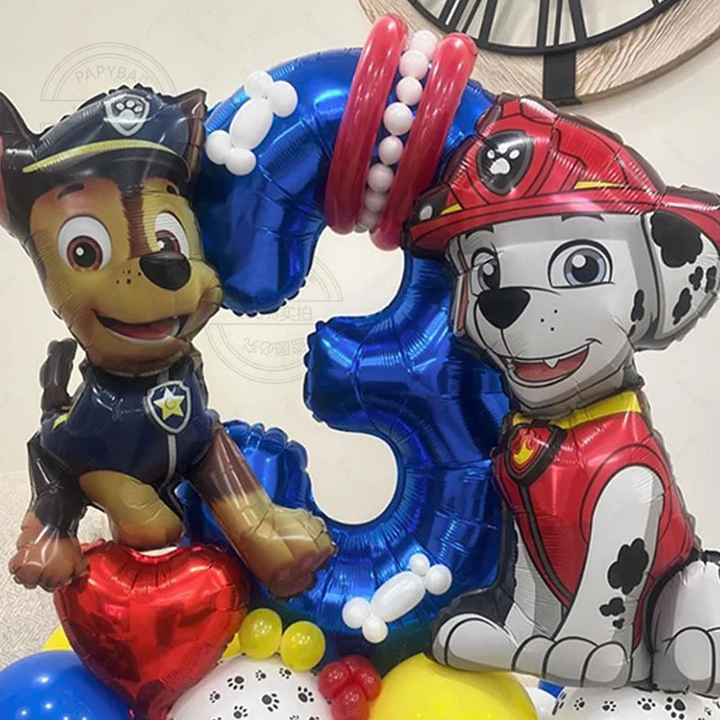 Paw Patrol Latex Balloon Decoration for Boy, Dog Paw Printing, Birthday Party Decorations, Blue Number, 55Pcs 