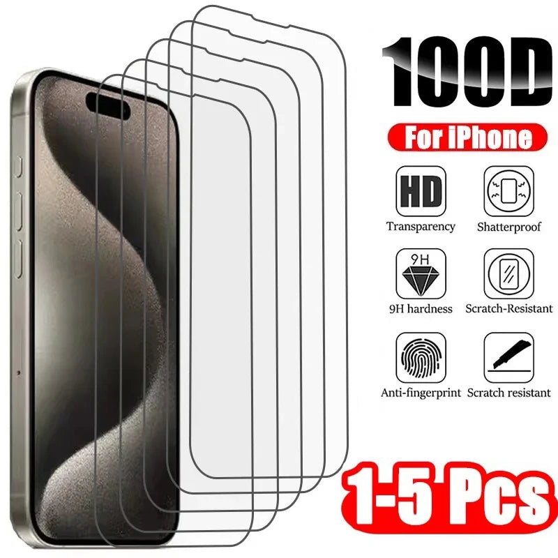 1-5pcs Tempered Glass Protective Glass Film For iPhone 16 15 14 13 12 11 Pro Max For iPhone 7 8 SE X XS XR 