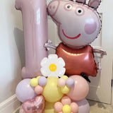 Peppa Pig Foil Balloon, Pink Number, Daisy Heart, Macaron Latex Globos for Girl, Birthday Party Decoration, 40", 39Pcs 