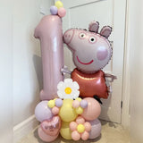 Peppa Pig Foil Balloon, Pink Number, Daisy Heart, Macaron Latex Globos for Girl, Birthday Party Decoration, 40", 39Pcs 