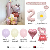 Peppa Pig Foil Balloon, Pink Number, Daisy Heart, Macaron Latex Globos for Girl, Birthday Party Decoration, 40", 39Pcs 
