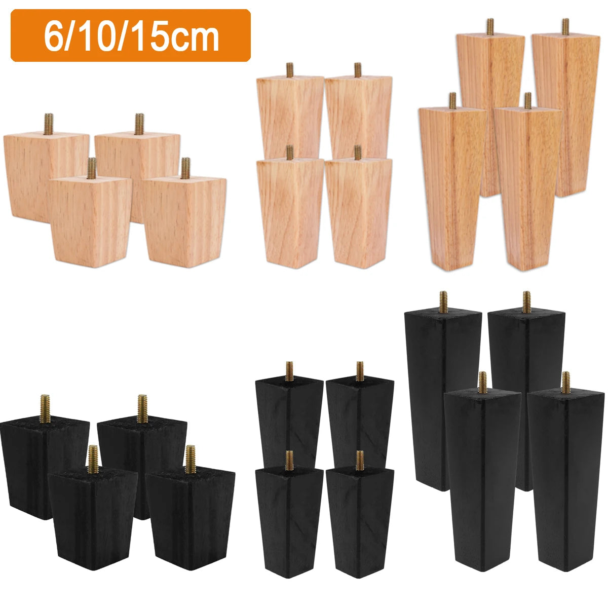 4Pcs 6/10/15cm Solid Wood Furniture Legs Chair Table Cabinet Heightening Parts Furniture Feet Replacement Accessories 