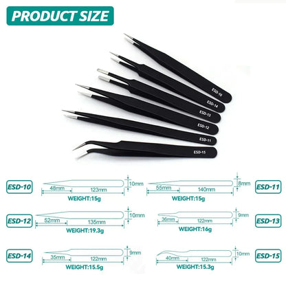 Pinça antiestática esd de aço inoxidável, manutenção de precisão, reparo industrial, ferramenta curvada, modelo de trabalho doméstico, ferramenta manual