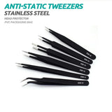 Pinzas antiestáticas ESD de acero inoxidable, herramienta curva de precisión para mantenimiento, reparación industrial, trabajo doméstico, modelo de herramienta manual. 