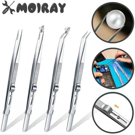 Anti-static Stainless Steel Adjustable Tweezers, Slide Lock Tweezers, Jewelry Making Tool, Electronic Components Repair Tools 