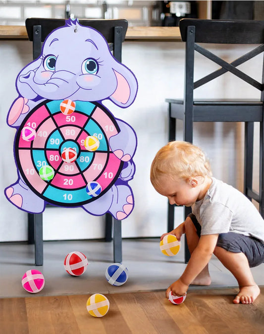 Placa de dardo animal dos desenhos animados para crianças, bola pegajosa, brinquedos educativos interativos para o bebê, criança montessori, 2 a 4 anos