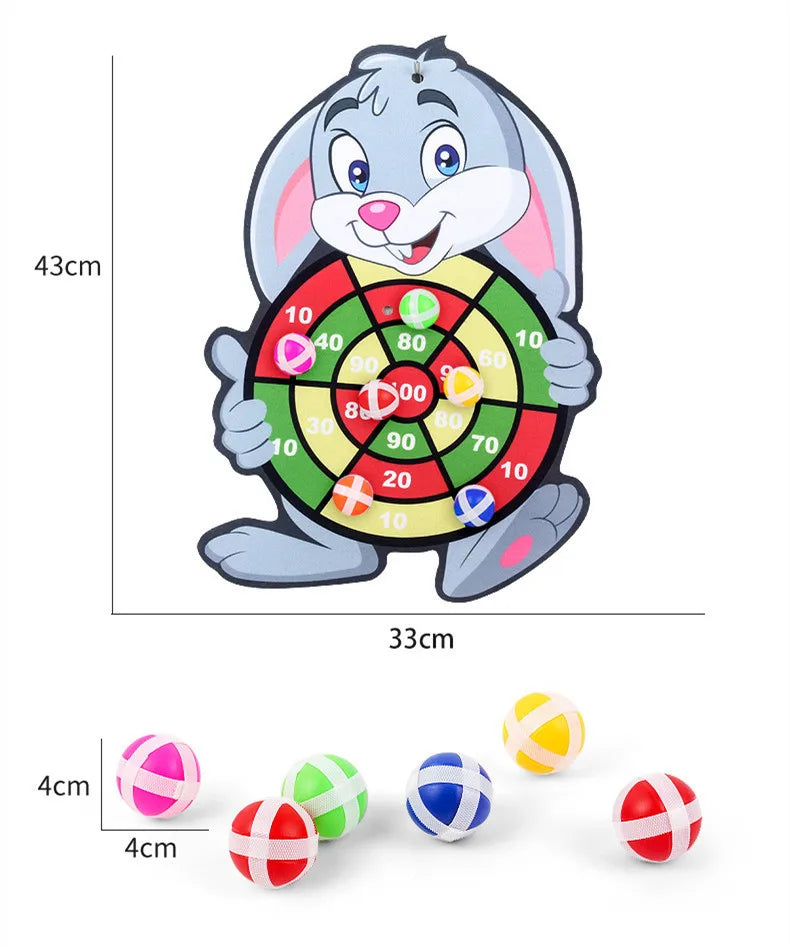 Placa de dardo animal dos desenhos animados para crianças, bola pegajosa, brinquedos educativos interativos para o bebê, criança montessori, 2 a 4 anos