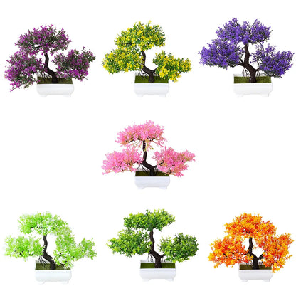 Plantas de plástico artificiais bonsai pequeno vaso de árvore planta falsa vaso de flores arranjo de jardim ornamentos quarto decoração de mesa de casa