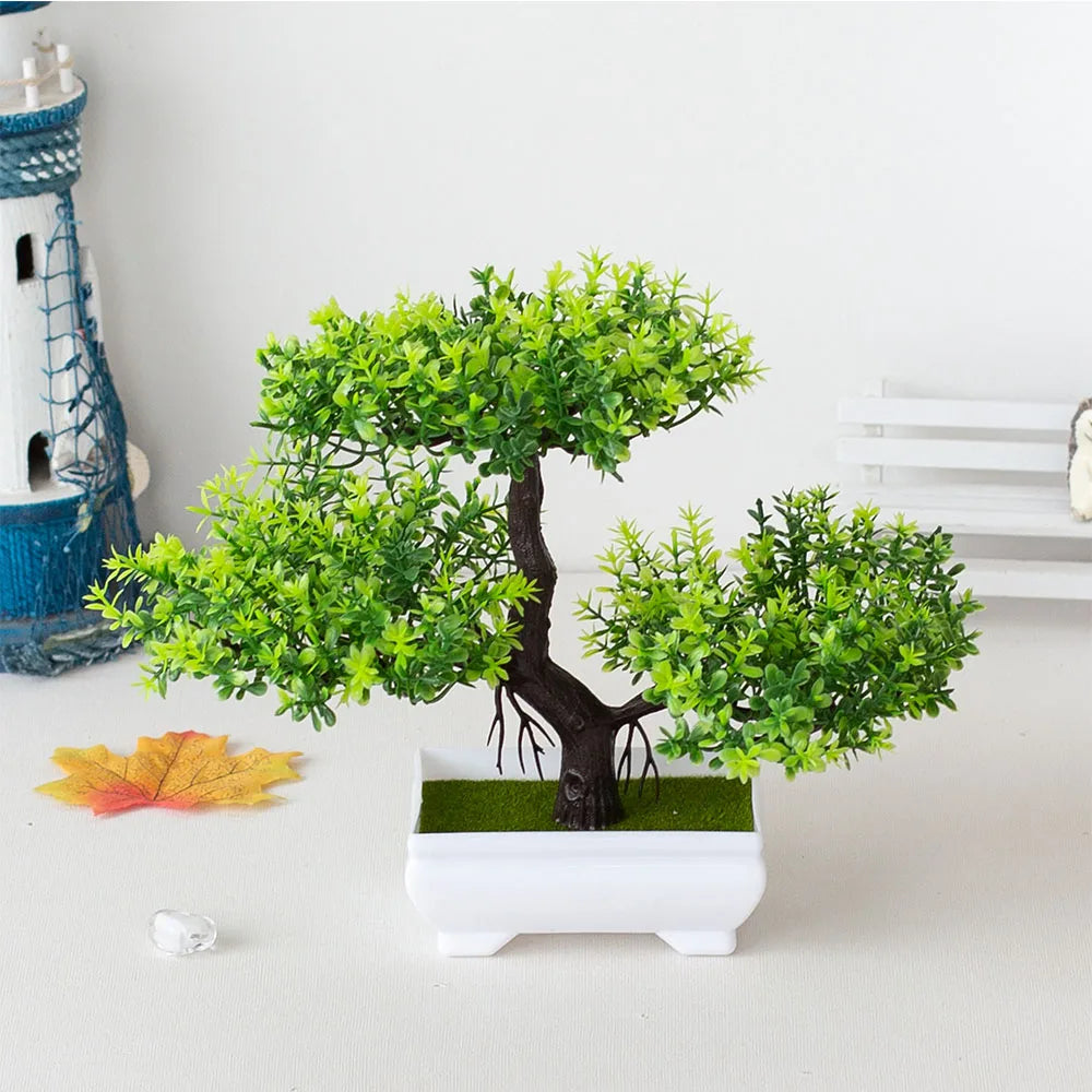 Plantas artificiales de plástico, bonsái, árbol pequeño, maceta, planta falsa, maceta, arreglo de jardín, adornos, dormitorio, hogar, decoración de mesa 