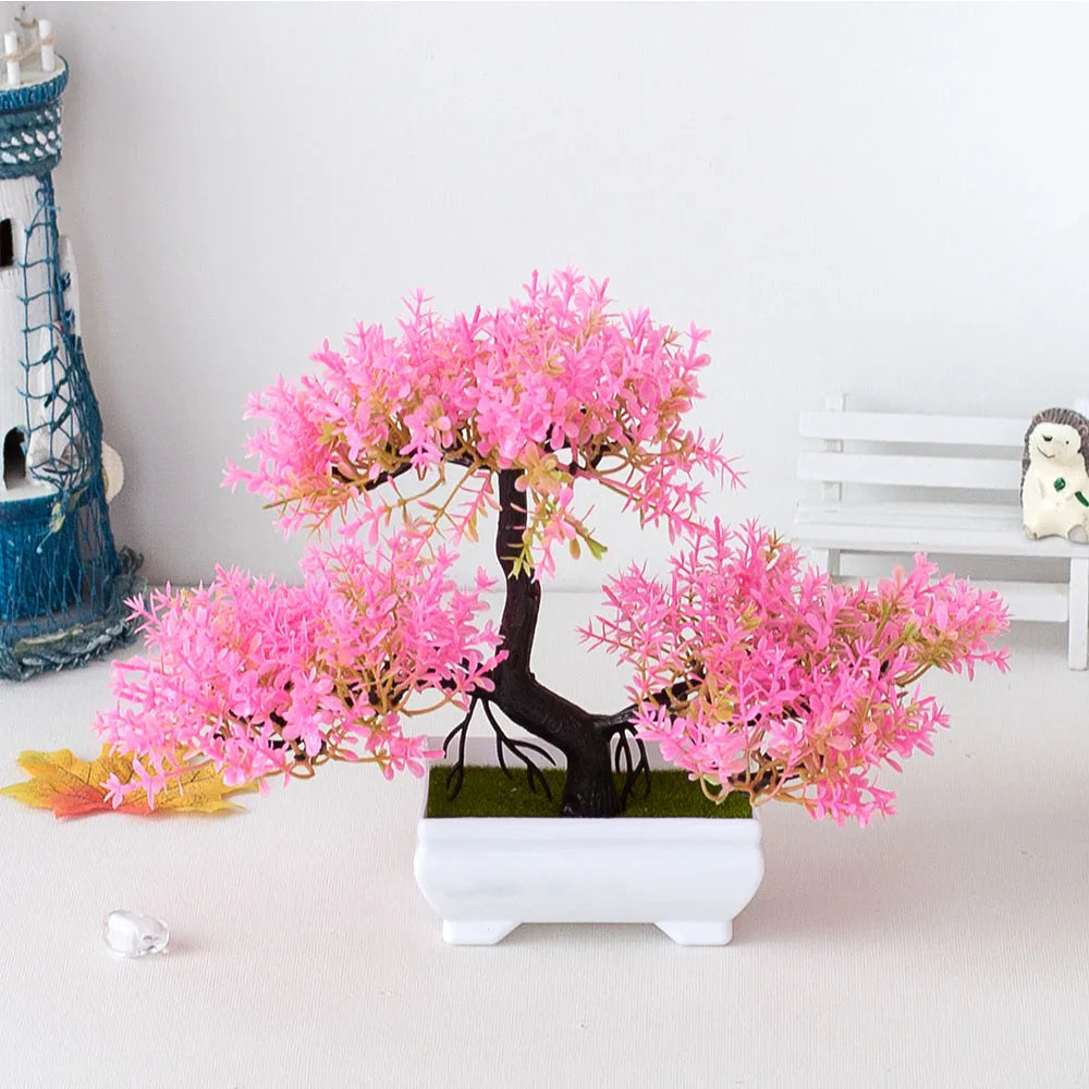 Plantas de plástico artificiais bonsai pequeno vaso de árvore planta falsa vaso de flores arranjo de jardim ornamentos quarto decoração de mesa de casa