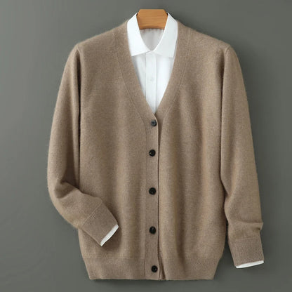 Plus size feminino outono inverno novo cardigan com decote em v topo 100% vison cashmere camisola de malha casual solto grande manga comprida topos