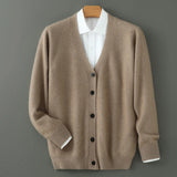 Plus size feminino outono inverno novo cardigan com decote em v topo 100% vison cashmere camisola de malha casual solto grande manga comprida topos
