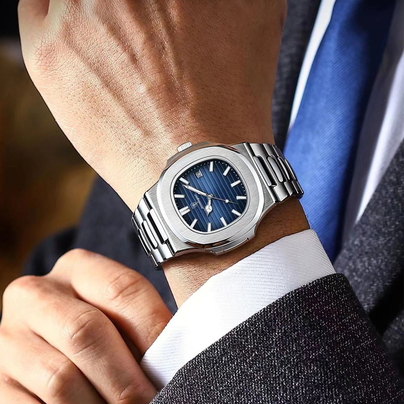 Poedagar-2022 New Luxury Quartz Watch Men Business Waterproof Watches Male Luminous Date Stainless Steel Square Watch 