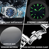 Poedagar-2022 New Luxury Quartz Watch Men Business Waterproof Watches Male Luminous Date Stainless Steel Square Watch 