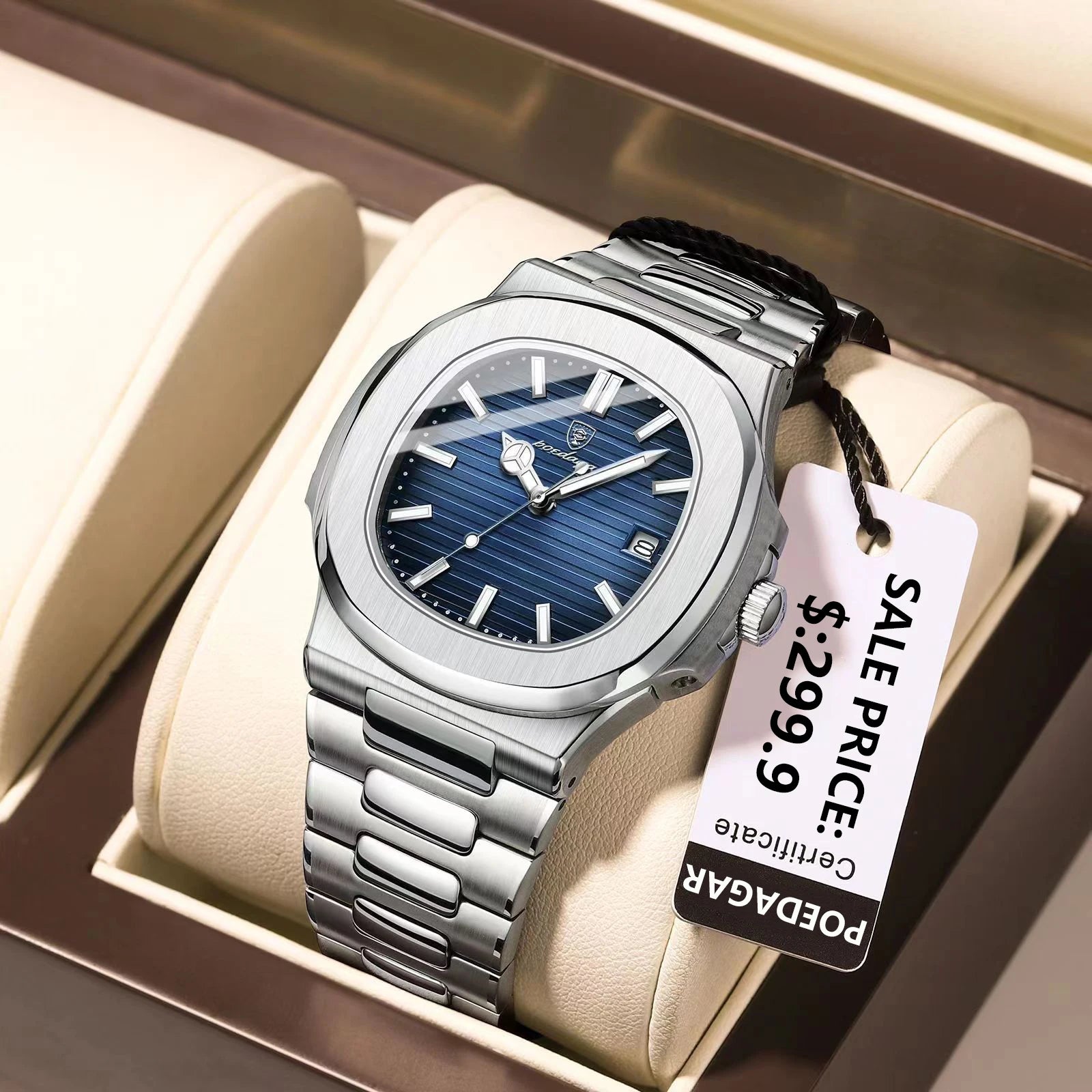 Poedagar-2022 New Luxury Quartz Watch Men Business Waterproof Watches Male Luminous Date Stainless Steel Square Watch 