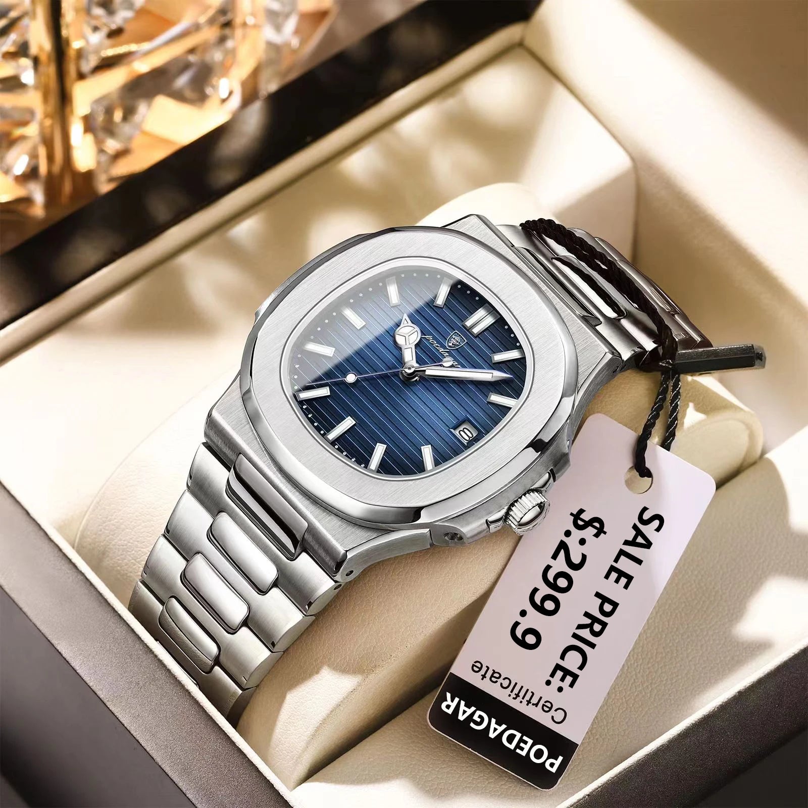 Poedagar-2022 New Luxury Quartz Watch Men Business Waterproof Watches Male Luminous Date Stainless Steel Square Watch 