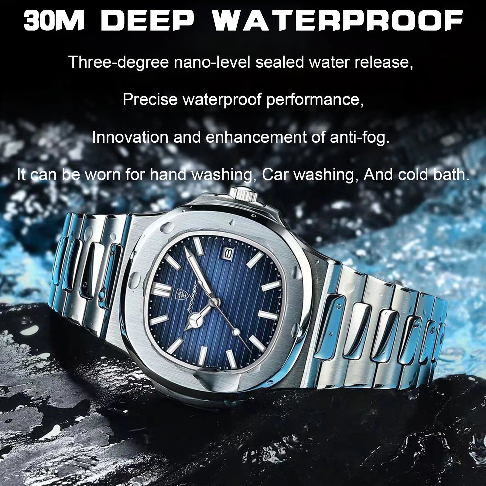 Poedagar-2022 New Luxury Quartz Watch Men Business Waterproof Watches Male Luminous Date Stainless Steel Square Watch 