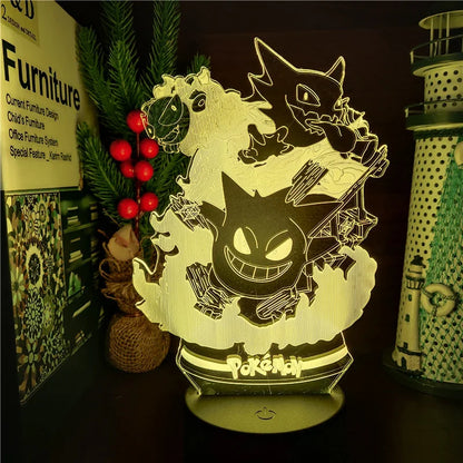 Pokemon Gengar Anime LED Night Light, Haunter Gastly, 3D Lamp, USB, Color Changing, Illusion Lamp, Table Lamps for Sleeping 