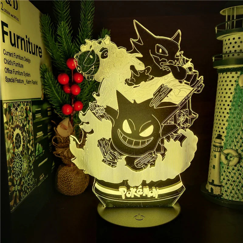 Pokémon Gengar Anime LED Night Light, Haunter Gastly, Lâmpada 3D, USB, Mudança de cor, Luminaria Ilusão, Candeeiros de mesa para dormir