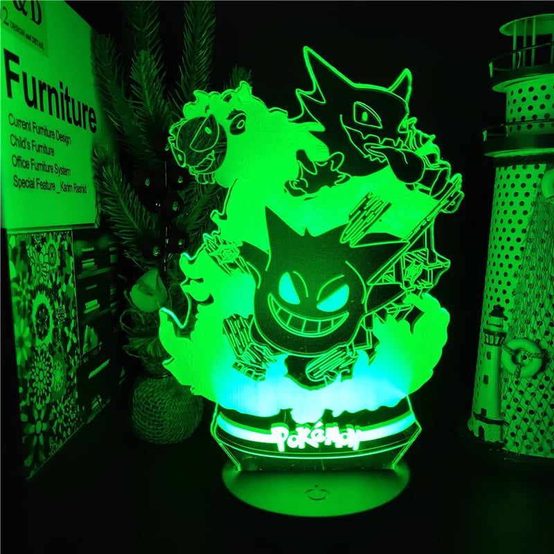 Pokémon Gengar Anime LED Night Light, Haunter Gastly, Lâmpada 3D, USB, Mudança de cor, Luminaria Ilusão, Candeeiros de mesa para dormir