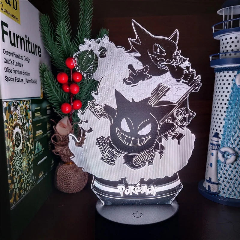 Pokémon Gengar Anime LED Night Light, Haunter Gastly, Lâmpada 3D, USB, Mudança de cor, Luminaria Ilusão, Candeeiros de mesa para dormir