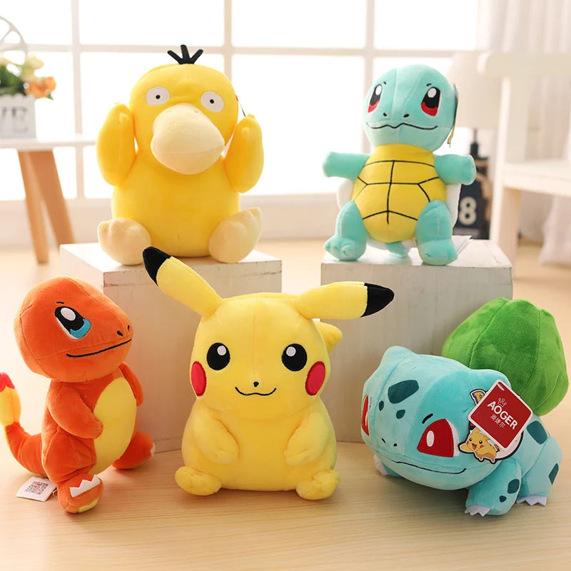 Pokemon Plush Stuffed Toy para crianças, brinquedos macios dos desenhos animados, presente para crianças, Pikachu, Charizard, Gengar, Squirtle, Espeon, Glaceon, Umbreon