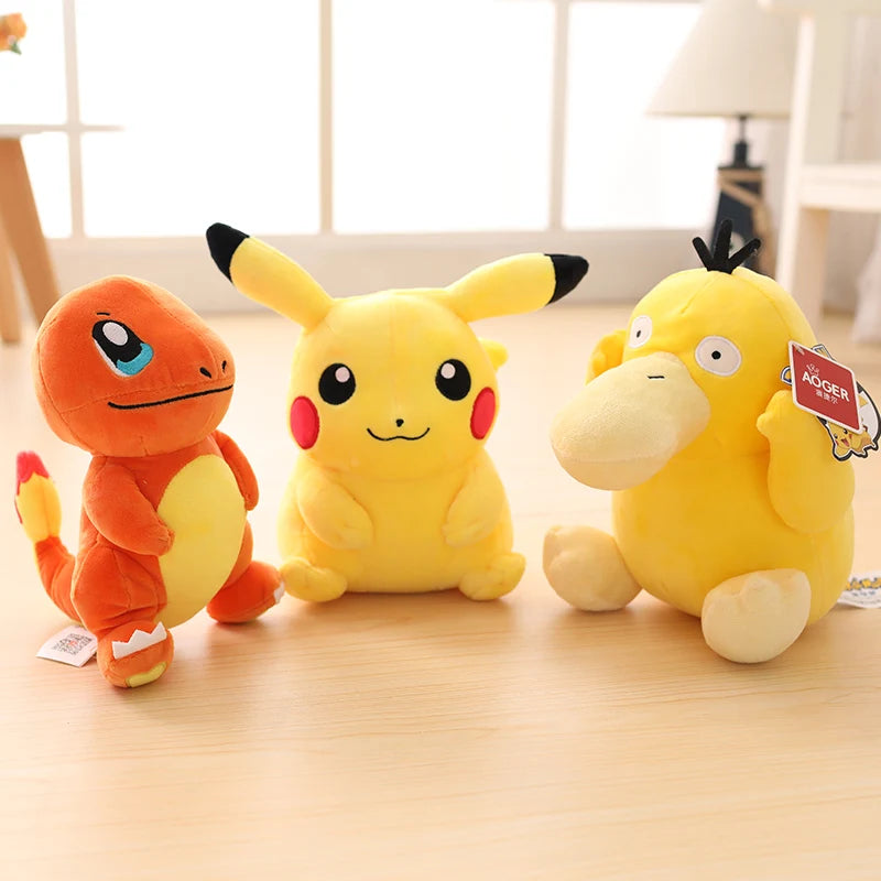 Pokemon Plush Stuffed Toy para crianças, brinquedos macios dos desenhos animados, presente para crianças, Pikachu, Charizard, Gengar, Squirtle, Espeon, Glaceon, Umbreon