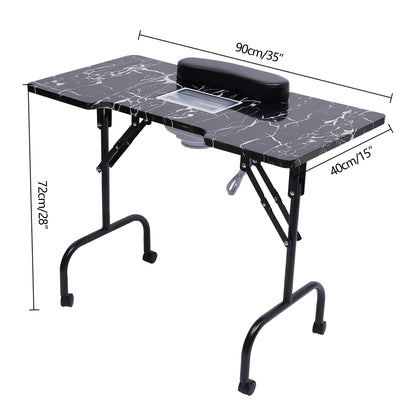 Portátil Nail Folding Manicures Desk, mesa móvel para salão e casa, W/Ventilador coletor de poeira