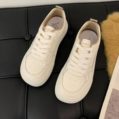 Pouco branco sapatos femininos tênis zapatillas novo respirável couro genuíno sapatos femininos casuais esportes sapatos de tabuleiro tênis