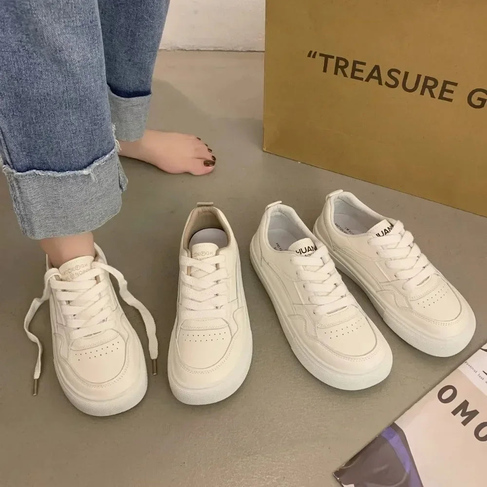 Pouco branco sapatos femininos tênis zapatillas novo respirável couro genuíno sapatos femininos casuais esportes sapatos de tabuleiro tênis