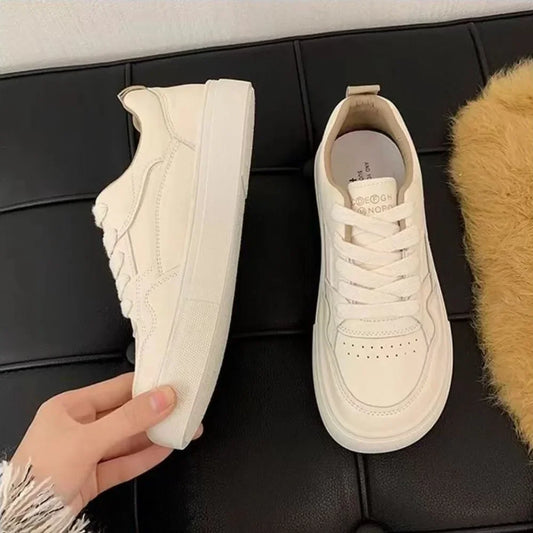 Pouco branco sapatos femininos tênis zapatillas novo respirável couro genuíno sapatos femininos casuais esportes sapatos de tabuleiro tênis