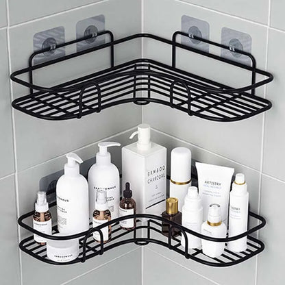 Estante de baño de pared, estante de ducha, estante para champú, rincón para especias de cocina, sin perforaciones, accesorios 